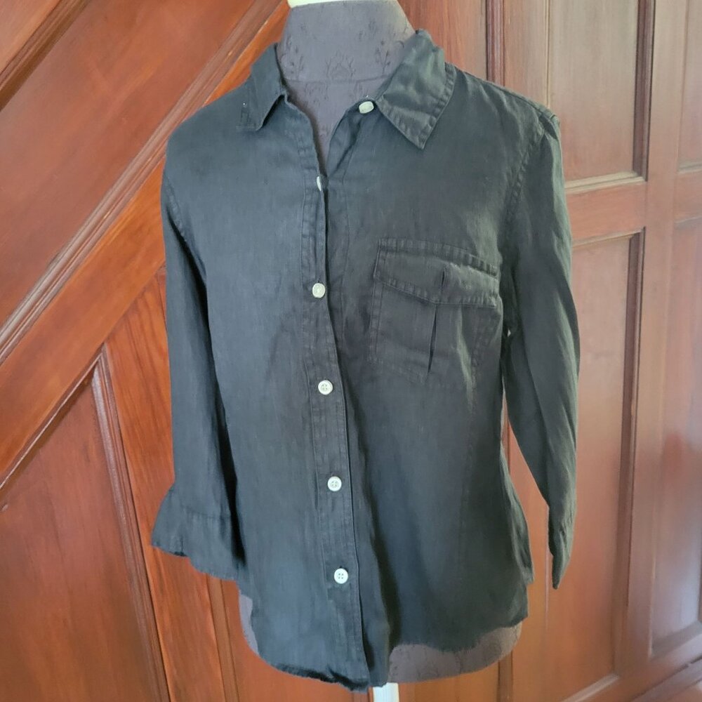 J. Crew Womens Black Button-Up Shirt Super 120s Wool Blend Size 12